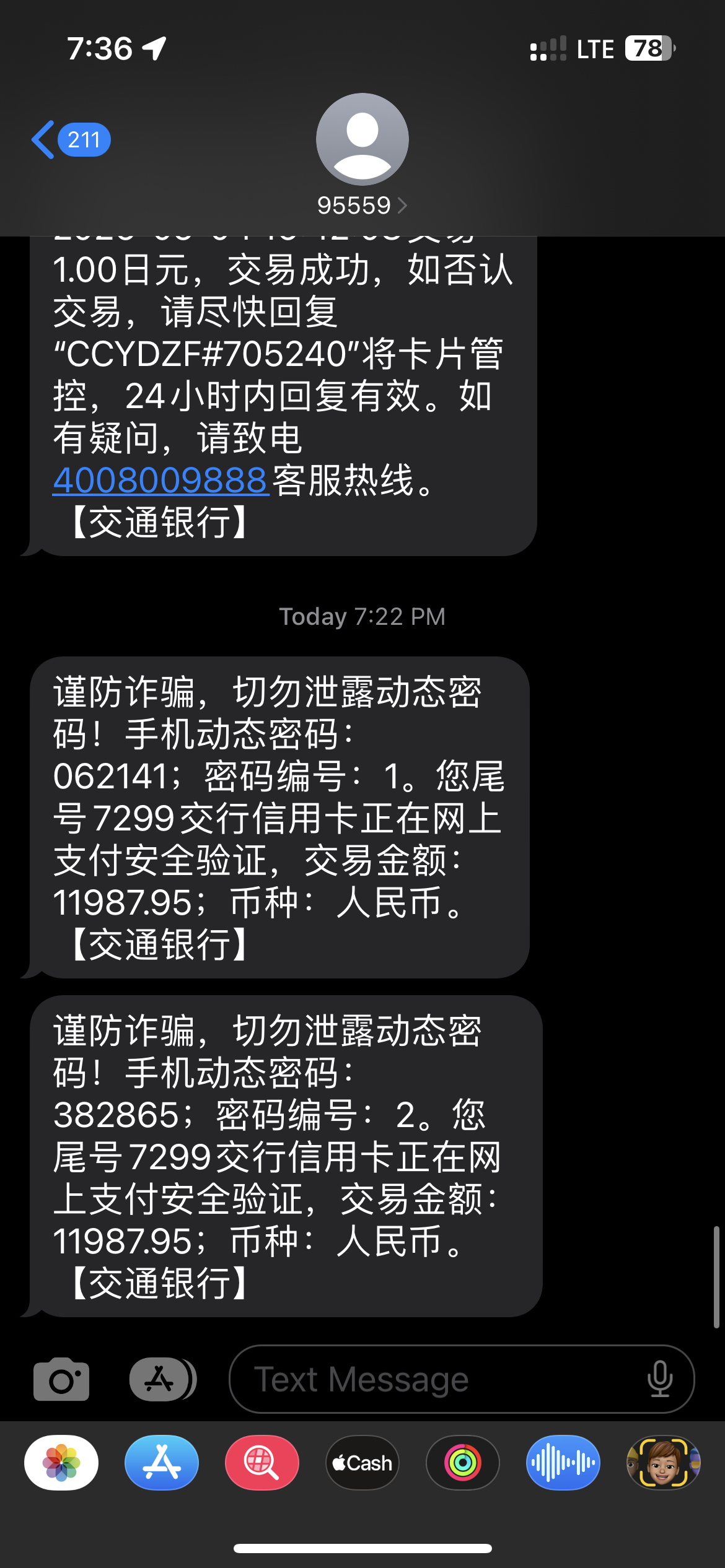 Bank payment verification SMS